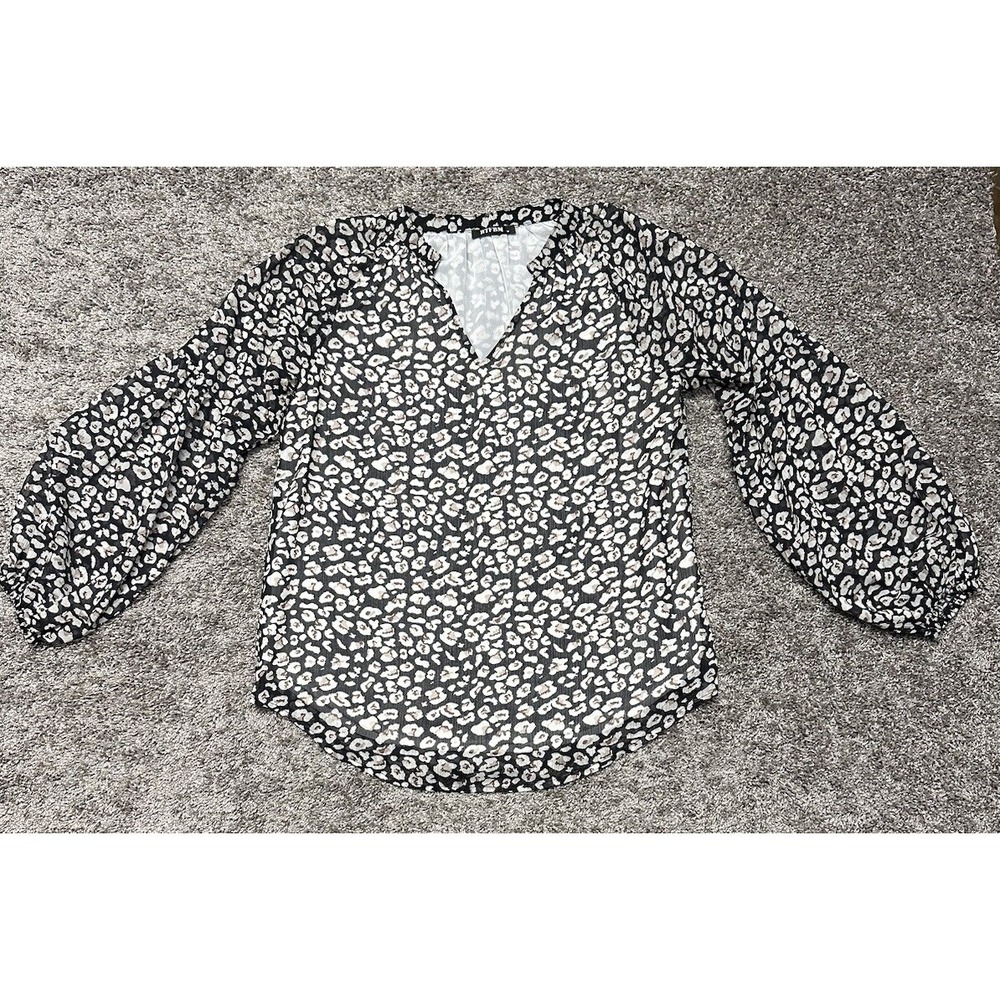 BTFBM Top Womens M Black White Abstract Floral Chiffon Tunic Blouse Bohemian